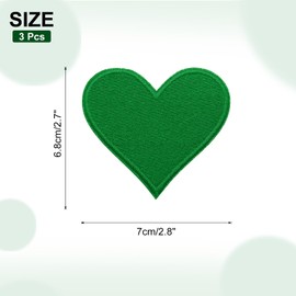 sourcing map 3Pcs Heart Iron on Patches Green Embroidered Patches Applique Sew on Patches for DIY Crafts Clothing Repairing Bag Hat Decoration,2.7x2.8 Inch