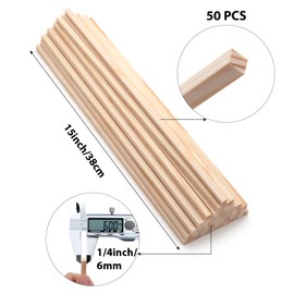 1/4" x 15"Square Wooden Dowel Rods, 50PCS Small Square Wooden Dowels Unfinished Wood Craft Sticks Hardwood Pieces Wooden Strips for Arts and DIYers, DIY Projects Home Decor Woodworking