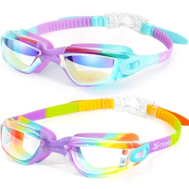 Freela 2 Pack Kids Swim Goggles Swimming Goggles for Kids Girls Boys 3-6 4-7 6-14 UV Protection Mirrored Lens Anti Fog Clear View Pool Water Goggles Childrens Boys Girls Toddler Goggles 2 3 4 5 Years