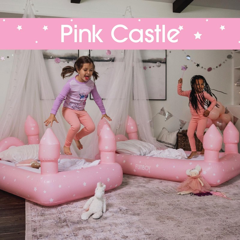 FUNBOY Kids Pink Castle Sleepover Travel Bed & Air Mattress.
