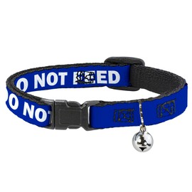 Buckle-Down Do Not Feed Navy White, Breakaway Cat Collar with Bell, Plastic Clip, Easy Adjustable, 8.5 to 12"-0.5" Wide