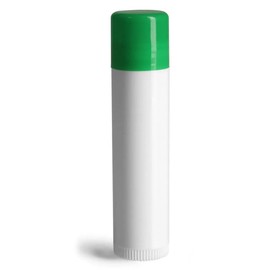 144 White Plastic Empty Lip Balm Tubes with Green Friction Fit Caps by SKS Bottle & Packaging, 0.15 oz tubes - Bulk White Lip Balm Containers for DIY Lip Care, Lip Balm Making, and Lip Balm Crafting