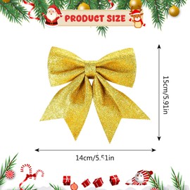 Pack of 10 Christmas bows, 14 x 15 cm Christmas tree bows, Christmas tree bow bow, glitter bows, for Christmas tree decorations, Christmas wreath, Christmas parties, gift decoration