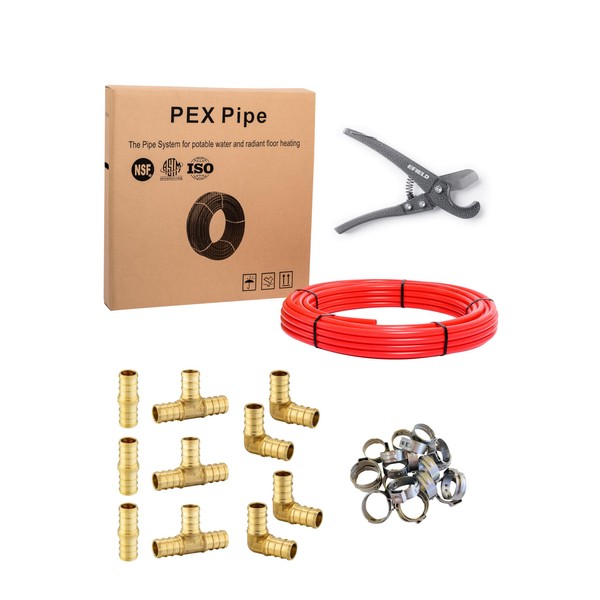 EFIELD Pex-b Pipe DIY/Repair Kit-1/2 Inch x100 ft Red Tubing,