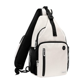 MOSISO Sling Bolsa de Mochila, Crossbody Bolsa de Hombro Mochila de Viaje para Senderismo Bolsa de Pecho con Bolsillo Cuadrado Frontal y Puerto de Carga USB, Beige