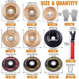 LEONTOOL 14PCS Wood Carving Disc Set for 4" or 4 1/2" Angle Grinder with 5/8" Arbor, Include Wood Shaping Wheel, Bevel Type Flap Discs, Grinder Wrench and Gloves for Wood Shaping Carving and Sanding