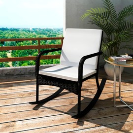 vidaXL Outdoor Rocking Chair with Comfortable Cushions, Weather-Resistant Black Poly Rattan Design, Powder-Coated Steel Frame, Ergonomic and Easy Assembly, Perfect for Patio or Garden
