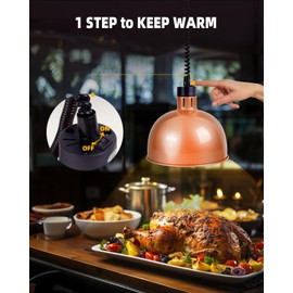 Hanging Food Heat Lamp: [250W Heating Bulb Included] Commercial Food Warmer Lamp, Heating Lamp for Food Service Restaurant Buffet, Height Adjustable, Dia-11.4IN (Copper)