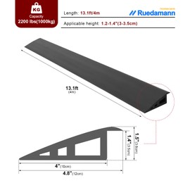 Ruedamann 13.1 Ft Threshold Transition Strip, 1 1/5"~1 2/5" Rise Rubber Threshold Ramp, Overlap Edge Reducer, Doorway Edge Trim and Mats for Laminate Doorway, Carpet, Floor, Tile