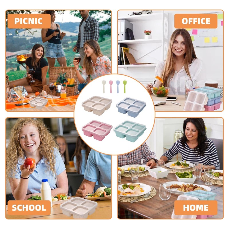 WEELOO Snack Containers Lunch Box, Lunchable Container with 4 Compartments