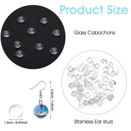 100 Pieces Blanks Earring Hooks for Jewellery Making, Includes 50 Pieces Earrings Wire Hooks Blanks Bezel Trays with 50 Pieces 12 mm Glass Cabochons Setting for Earrings Making DIY Craft Accessories