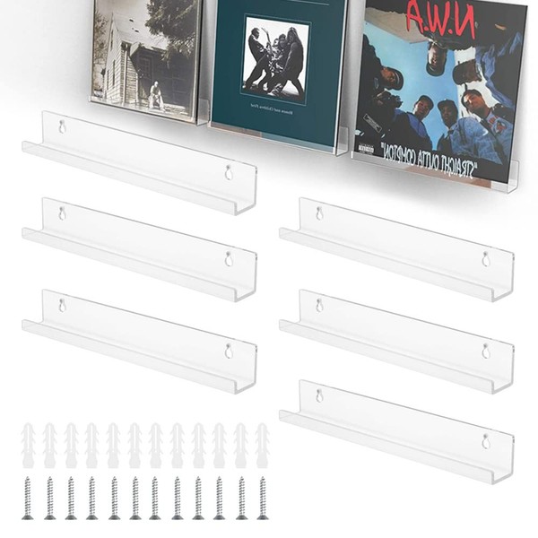 THATSRAD 6 Pack Vinyl Record Shelf Wall Mounted Vinyl Shelf Acrylic 30.5 x 4.3 x 4.5 cm Vinyl LP Shelf Record Stand Acrylic Album Record Holder Wall for Records and Photos