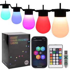 Outdoor String Lights with 20 RGB LED Bulbs, Smart Outdoor String Lights for Outside with Timing,APP Controlled Outdoor Lights for Patio, Balcony, Backyard and Party