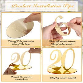 Números de mesa de boda, números de mesa de acrílico, números de mesa de recepción de boda, soportes con base de soporte, números de mesa de espejo elegantes para bodas, fiestas, eventos, catering (dorado)