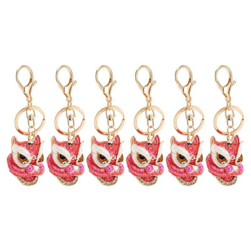 6pcs Lion Dance Keychains Cute Funny Rust Prevention Rhinestone Keychain