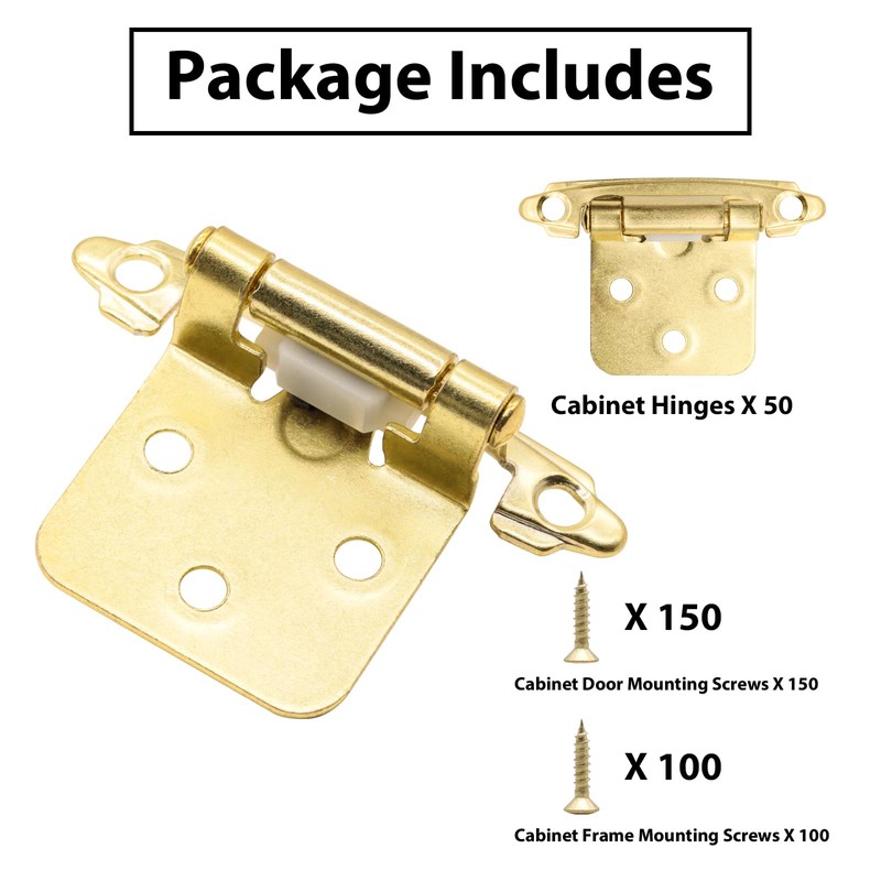50 Pack(25 Pairs) Gold Cabinet Hinges - 1/2" Overlay, Self