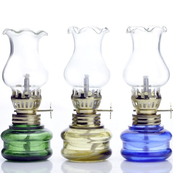 Purism Style- 4 inch Tall Glass Kerosene Oil Lamp Lantern (Set of 3)