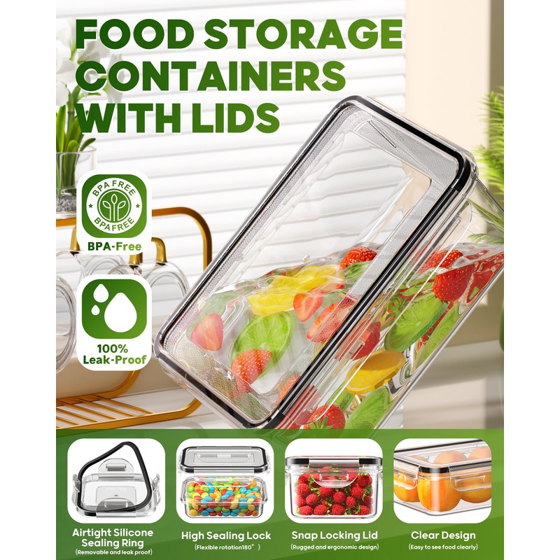 KEMETHY 60 PCS Food Storage Containers with Lids, BPA-Free Plastic