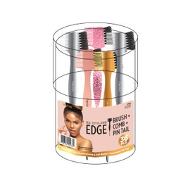 DONNA 3-in-1 EZ Styling Edge Brush & Comb with Pintail – 36pcs Value Pack – Chrome Handle Edge Control Tool for Baby Hairs, Parting & Smoothing (CHROME ASST)