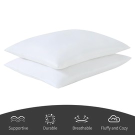 CULVE Bed Pillows Bulk - 4 Pack Thin Flat Pillows for Sleeping, Super Soft Fluffy Microfiber Filling for Home, Hotel, BnBs (4, White, Queen (U.S. Standard))