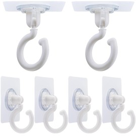 GORGECRAFT 6Pcs Adhesive Mosquito Net Ceiling Hooks and Wall Hooks Swivel Ceiling Turn 360°/180°Mounted Hooks for Hanging Small Plants Towel Coat Bag Bathroom Bedroom Kitchen Door, White