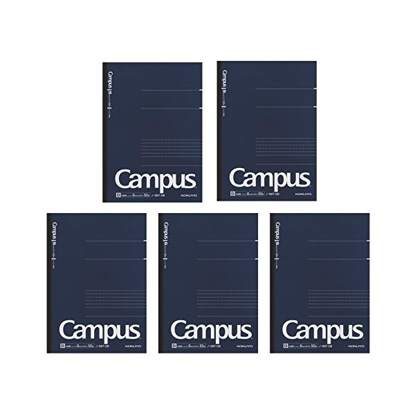 Kokuyo Campus Pre-Dotted Notebook, Semi B5-dotted 6 mm Rule - 30 Lines X 50 Sheets - 100 Pages, Pack of 5 Dark Blue