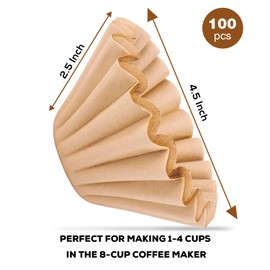 100 Count Unbleached Brew Basket Style Small Coffee Filters, 1-4 Cup Natural Basket Coffee Filter Paper, for 8-Cup Coffee maker