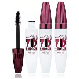 2pcs 7d Mascara Fiber Lashes Waterproof, Colossal Mascara Black Long-Lasting & Buildable Volume, Natural Length, Exquisitely Full Lashes, Smudge-Proof, Thickening Eye Makeup for Defined Curl (0.35 oz)