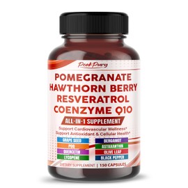 PEAKPURY PEAKPURY Ultra Pomegranate, Hawthorn, Resveratrol & CoQ10 C All-in-1 Supplement for Heart Wellness, Antioxidant & Cellular Support C Made in The USA C 150 Capsules