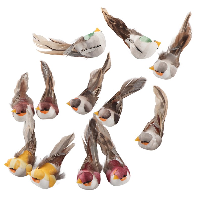 12Pcs Simulation Foam Bird Artificial Bird Decor with Clip Fixing