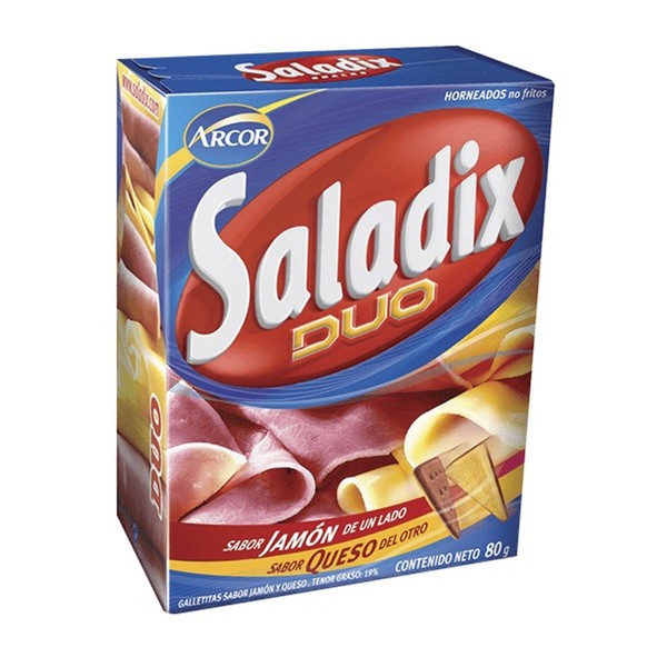 Arcor Saladix Duo Jamón y Queso Ham & Cheese Snacks, Baked Not Fried, 80 g / 2.82 oz box (pack of 3)