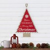 16" Red and White Merry Little Christmas Tree Wooden Hanging