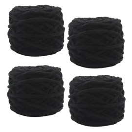 4 Pack Soft Cotton Knitting Yarns, Fluffy Chunky Yarn for Throw Blanket, Thick Baby Blanket Yarn fit Crocheting Knitting Beginner, Coarse Yarn for Woven Blanket, Slipper, Scarf, Hat, Scarf (Black)