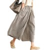chouyatou Women's Cotton Linen Pants Elastic Waist Plaid Gingham Wide