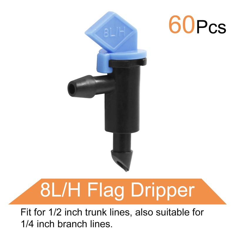 Rierdge 60 Pack 2GPH Drip Emitter Drip Emitters 8L/H Flag