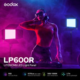 Godox LP600R RGB LED Video Light with Barndoor, 60W 1800K-10000K 9270Lux LED Panel Light with 14 FX Effects APP Control CRI/TLCI 96+ Dimmable 0-100% Studio Soft Light for Photography