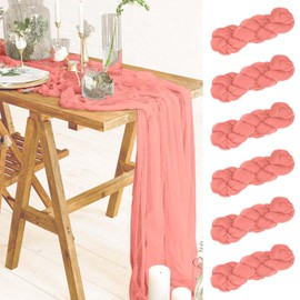 Cheesecloth Table Runner, Boho Rustic Gauze 120 inch 10FT Cheese Cloth Runner for Wedding Party Baby Shower Birthday Home Decor Holiday Decorations (Coral, 10ft x 6 Pack)