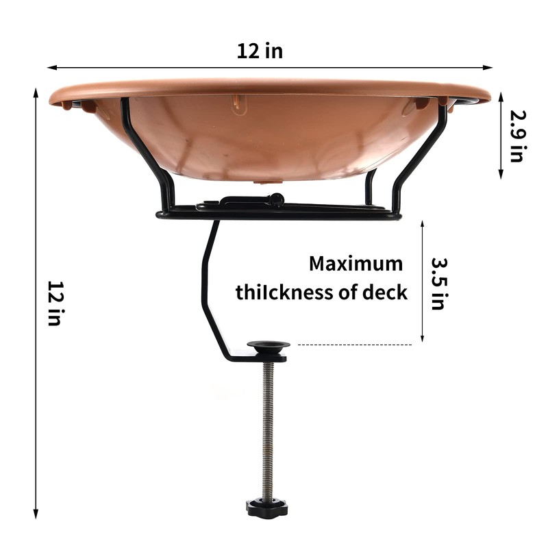 Jealoeur Bird Bath Deck Mounted 12 Inches, Deck Adjustable Steel