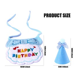Dog Birthday Party Supplies,1Set Dog Birthday Hat and Bandana with Numbers,Cute Embroidered Dog Bib Bow Pompom Party Hat Set Puppy Dog Birthday Outfit for Pet Cats Small Medium Dogs (Blue)