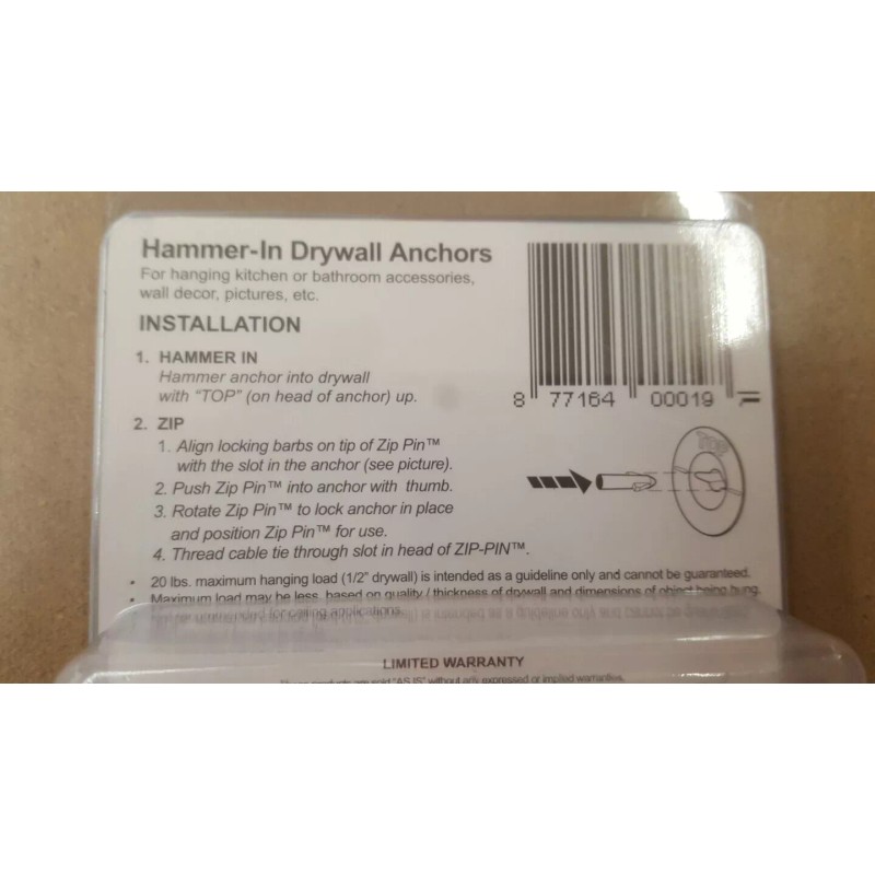 RAPTOR HAMMER IN DRYWALL ANCHORS WITH SMALL CABLE TIE PINS