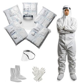 Zimchado Hazmat Suits 5 Pack of suits all included with their Shoe covers, 5 Face Masks, 5 Gloves, Face Shield (X-Large)