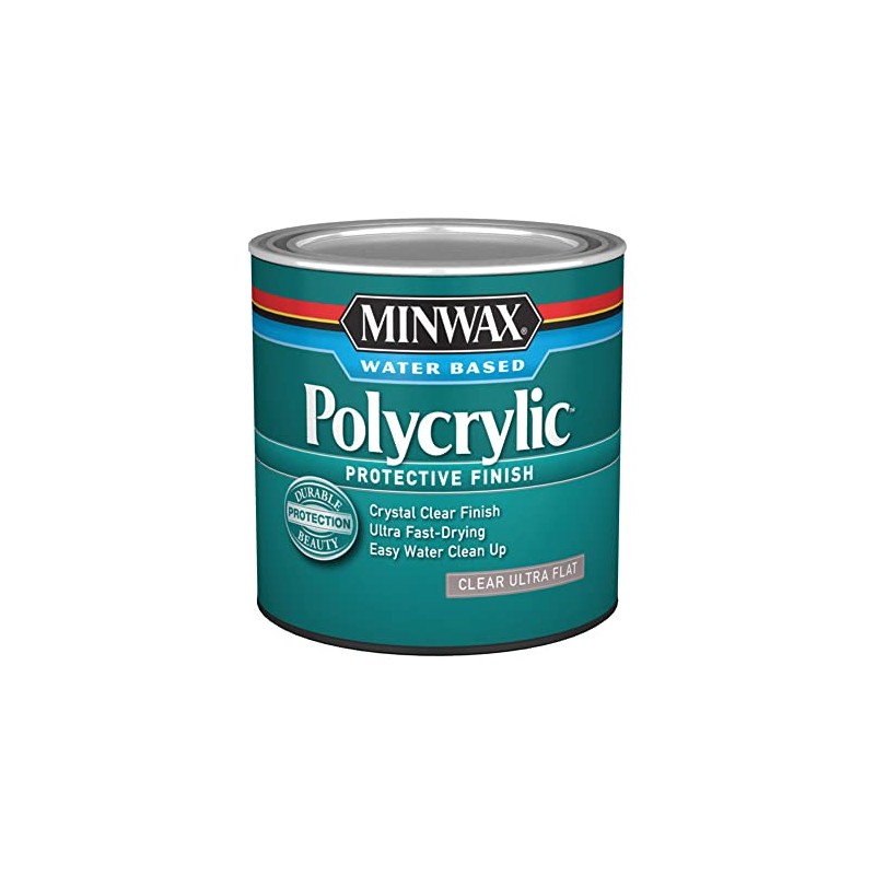 211114444 Polycrylic Protective Wood Finish, Ultra Flat, Clear, 1/2-Pt. -