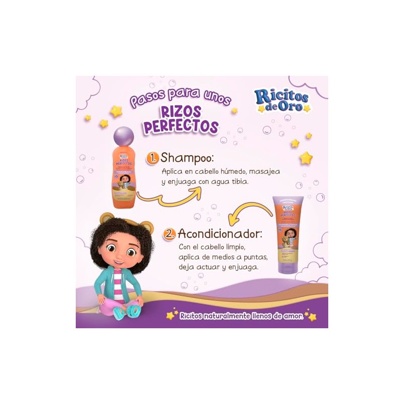 Ricitos de Oro. Kit de cuidado del cabello rizado. Shampoo,