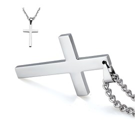 WGLILO Cross Necklace for Men Silver Premium Alloy Solid Color Cross Pendant Necklace for Men Women Teens 20 Inch (Silver)