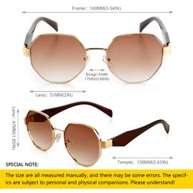 SHEEN KELLY Retro Polygon Sunglasses for Women Men Outdoor Casual Glasses Metal Irregular Frame, 4