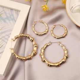 Bamboo Hoop Earrings Oversized Metal Gold Bamboo Earrings Hip Hop Chunky Silver Big Hoop Earrings Exaggerated Pride Outfits for Women (GOLD/65MM)