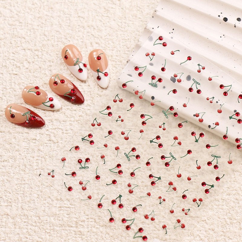 JMEOWIO 3D Nagelsticker Kirsche Nail Art Sticker Selbstklebend Nagelaufkleber 5D