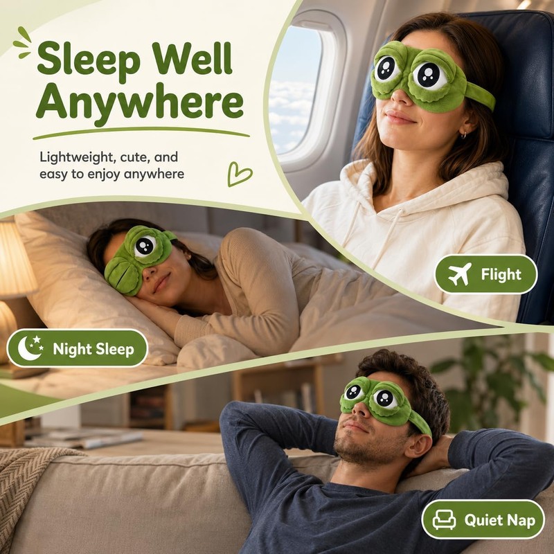 Antifaz para Dormir Gracioso, 3D Frog Sleep Mask, Cute Plush