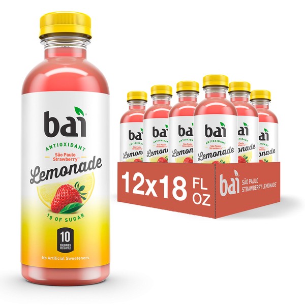 Bai Flavored Water, São Paulo Strawberry Lemonade, Antioxidant Infused Drinks, 18 Fluid Ounce Bottle (Pack of 12)