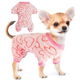 Dog Fleece Pajamas Dog Heart Pajamas Cute Dog Onesie Pajamas Warm Dog Valentines Pajamas Dog Clothes Dog Jumpsuit Dog Outfit Sweet Heart Dog Pajamas for Small Medium Cats and Dogs (Pink,M)